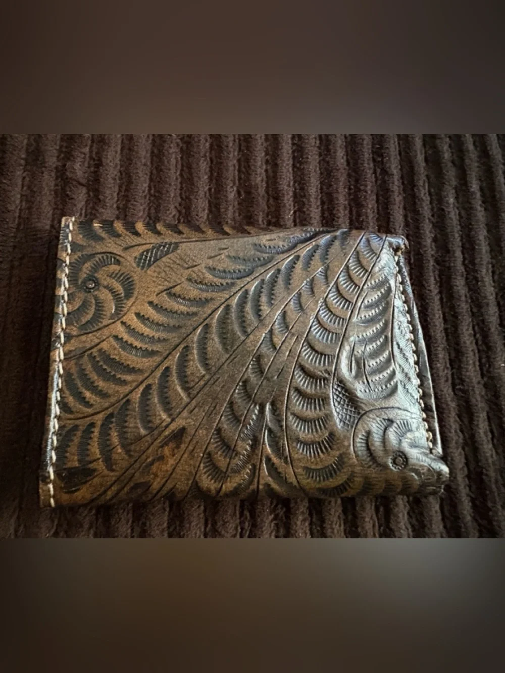 American West Tooled Leather Card Holder Wallet in Brown and Tan